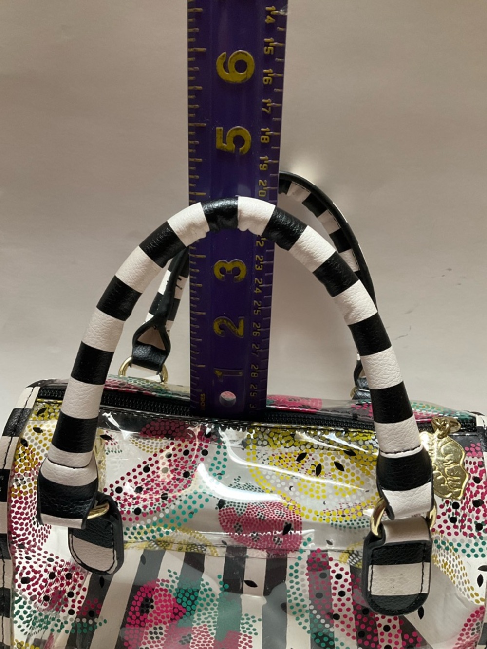 LUV Betsey transparent handbag watermelon black & white Stripes Summer Clear - Picture 8 of 9